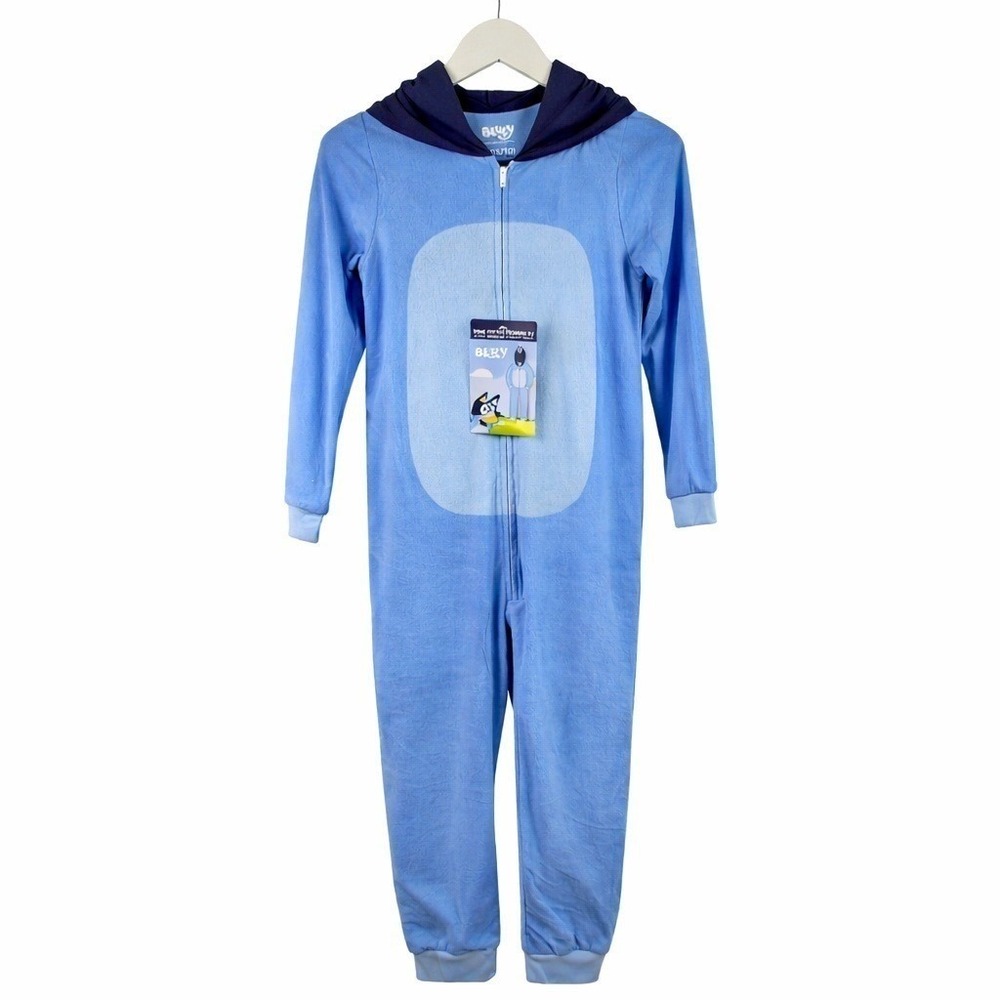 Bluey Kids Fleece Hooded Union Suit One Piece Pajamas Blue Size S 6/7 NWT